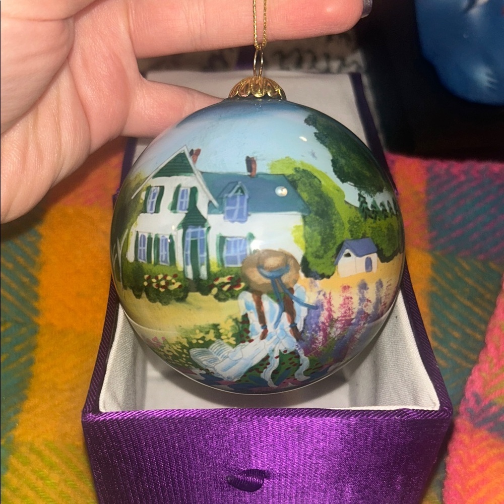 Hand-Painted Porcelain Vintage Holiday Ornament with Scenic Design Christmas